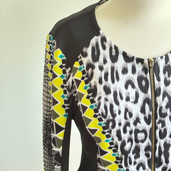 Bebe Athletic Jacket Sz Med Geo Leopard Print Warm Up - Picture 4 of 10